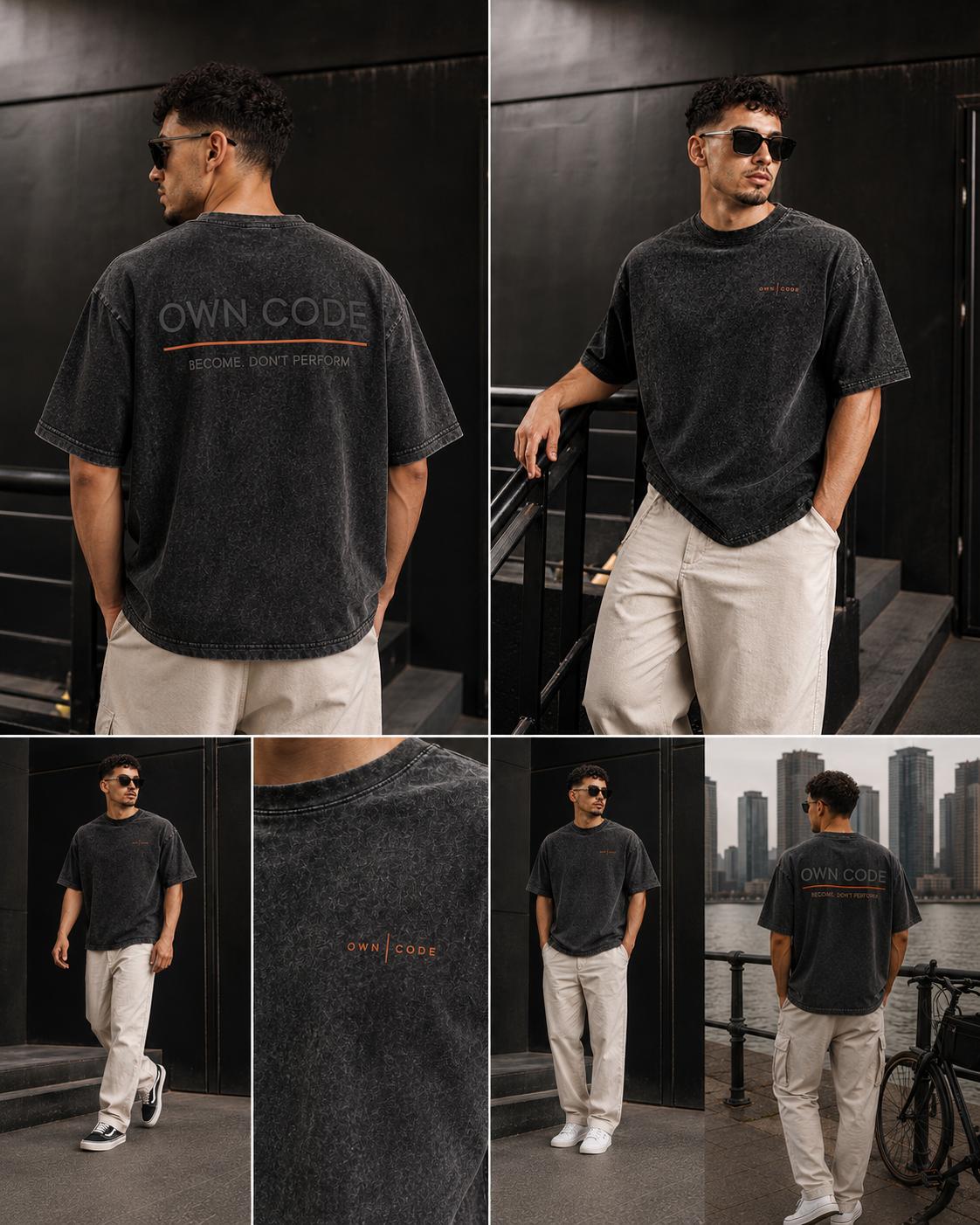 BLACK ACID WASH TEE